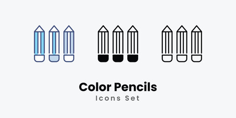 Color Pencils Icons set thin line and glyph vector icon illustration