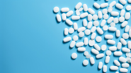 White pills on a blue background.