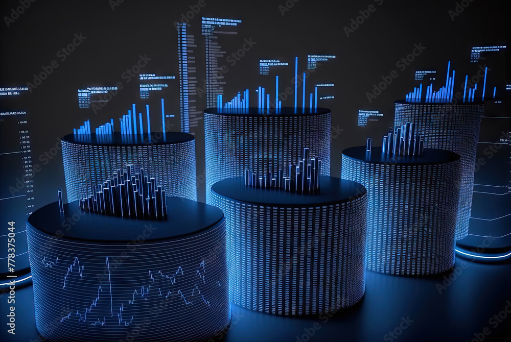 Aufkleber Abstract data graph concept with data clusters and particles. Digital sorting and management concept for business and finance. Generated AI.