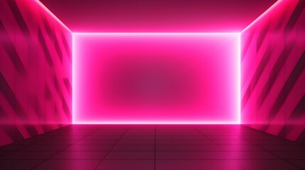 Modern hot pink geometric Interior with Neon Lighting. Empty Room for Product Presentation
