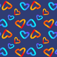 Hand drawn geomethic seamless pattern illustration graphic shapes neon vivid hearts blue red purple orange yellow pink cute