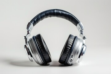 Isolated silver DJ headphones on a white backdrop. Generative Ai