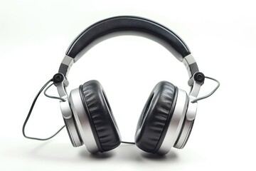 Fototapeta na wymiar Isolated silver DJ headphones on a white backdrop. Generative Ai