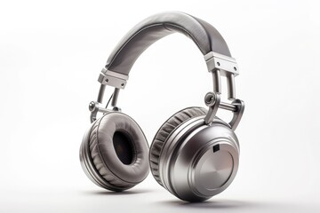 Isolated silver DJ headphones on a white backdrop. Generative Ai