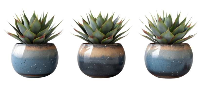 Set of suculent plant in vase on transparent background