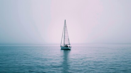 Fototapeta premium Sailboat Navigating Ocean Fog