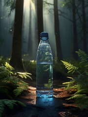 A bottle of water in the forest