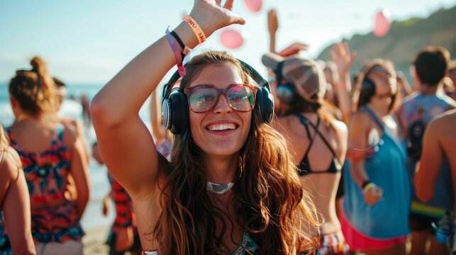 Silent disco beach party, waves and beats