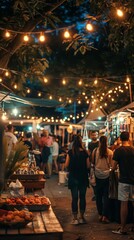 Fototapeta na wymiar Solar-powered night market, sustainable shopping under the stars