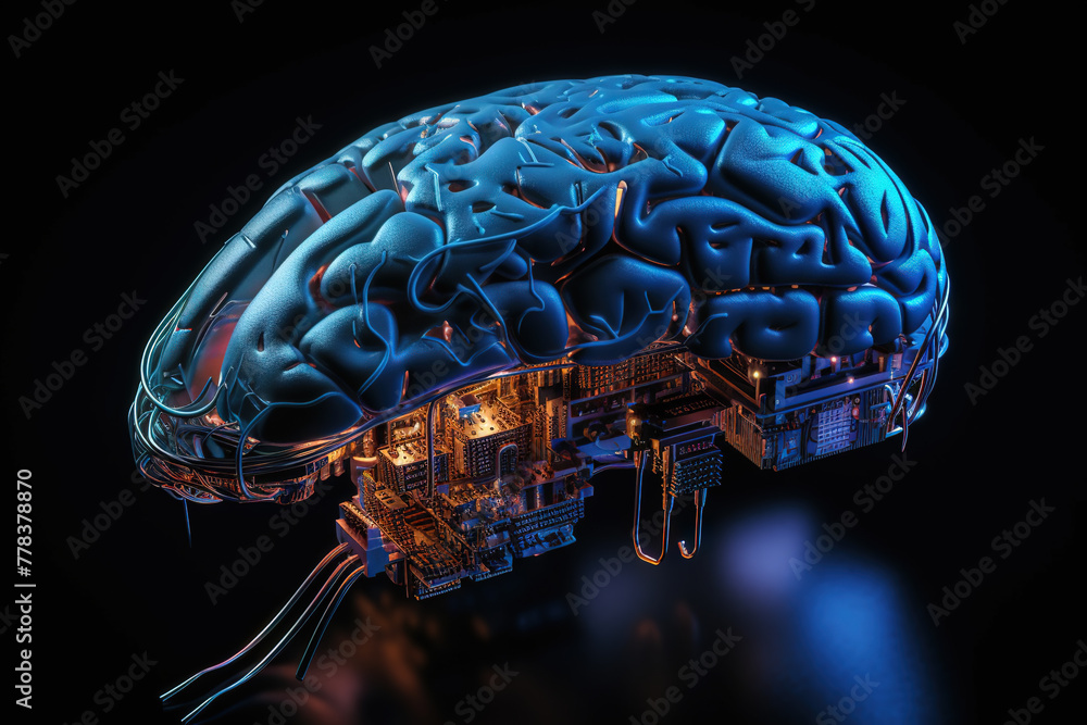 Poster Artificial intelligence science concept with technological AI brain on the circuit board.