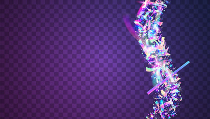 Festive Paper. Digital Poster. Holographic Serpentine. Light Isolated Explosion. Glare Pattern. Cristal Dust. Neon Effect. Purple 3d Glitter. Blue Festive Paper
