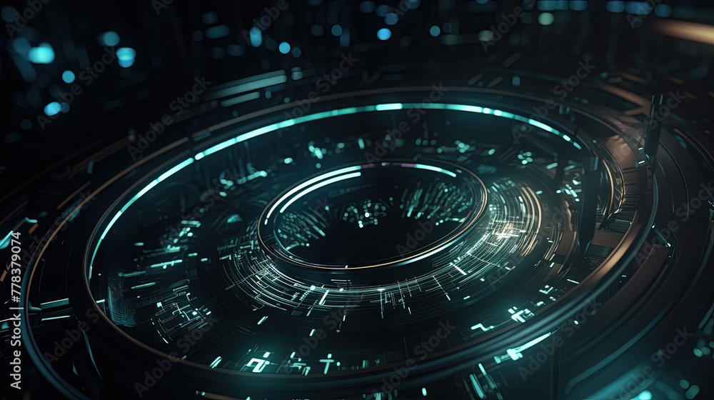 Aufkleber Technology abstract background with hud styled round interface elements in neon tech light.