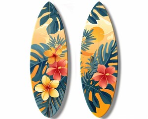 Surfboard clipart with tropical designs.
