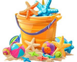 Beach bucket clipart filled with sand toys.