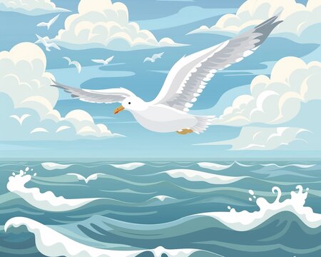 Seagull clipart soaring over the ocean.