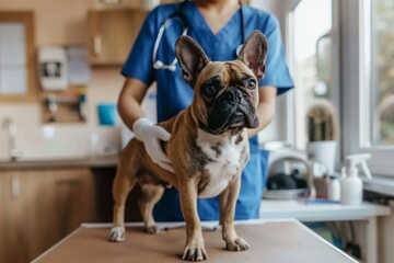 Dedicated veterinarian specialist conducting examination on dog in modern clinic setting