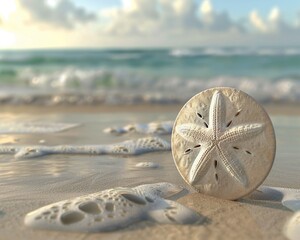 Sand dollar clipart washed up on the beach. - obrazy, fototapety, plakaty