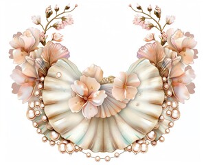 Seashell necklace clipart adorned with pearls.