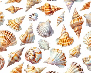 Fototapeta premium Seashell clipart arranged in a decorative pattern.
