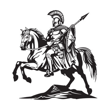 recommend clip art: Spartan Warrior riding horse with spear and shield Image Vector