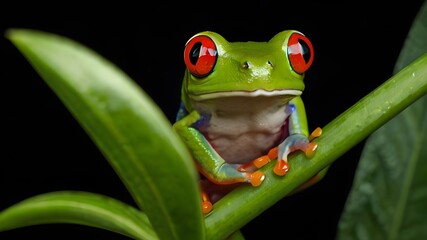 Obraz premium Red Eyed Tree Frog Agalychnis Callidryas on a Leaf wit