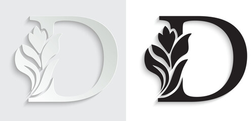 letter D. flower letters. Vintage ornament initial Alphabet. Logo vector	
