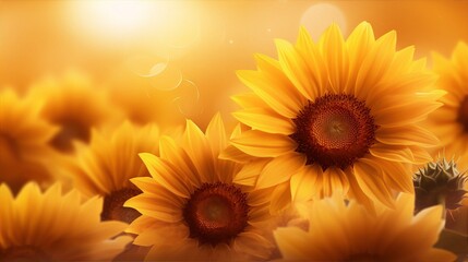 Obraz premium Sunflowers in a field, with a warm, bright, and sunny background, in a realistic style, with a focus on the beauty of nature and the colors of summer.
