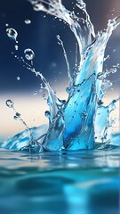 Blue Water Splash: Abstract Liquid Art with Bubbles and Waves