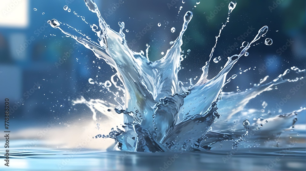 Wall mural blue water splash: a serene illustration of water splashing gracefully, capturing the essence of nat