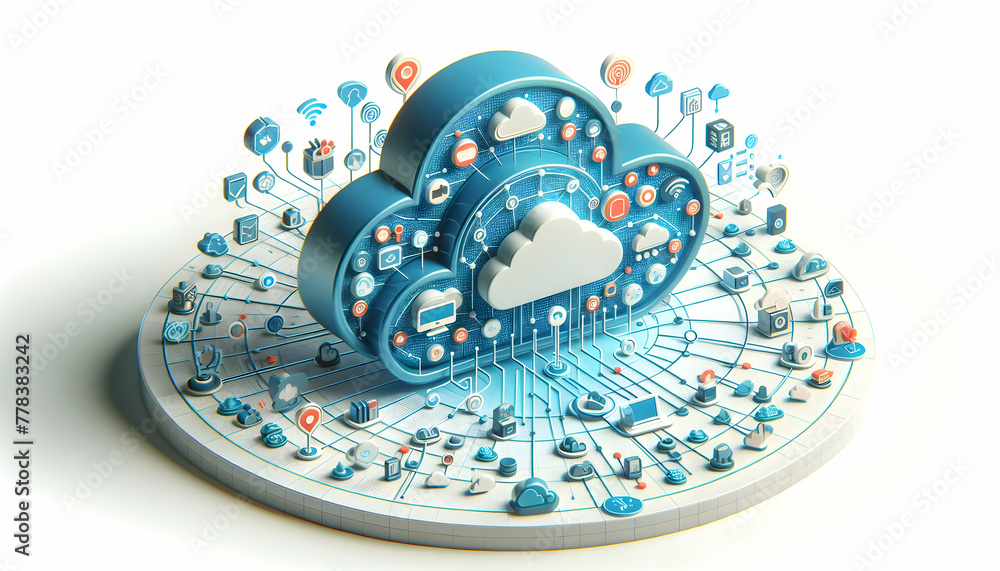Poster 3d flat icon as cloudscape connectivity a serene cloudscape with digital icons highlighting cloud co