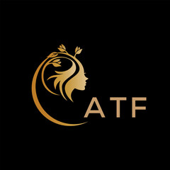 ATF letter logo. best beauty icon for parlor and saloon yellow image on black background. ATF Monogram logo design for entrepreneur and business.	
 - obrazy, fototapety, plakaty