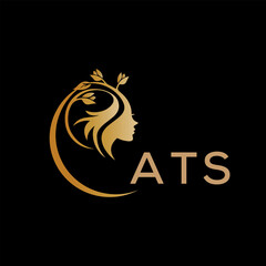 ATS letter logo. best beauty icon for parlor and saloon yellow image on black background. ATS Monogram logo design for entrepreneur and business.	
