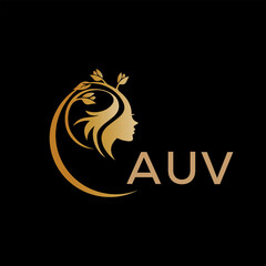 AUV letter logo. best beauty icon for parlor and saloon yellow image on black background. AUV Monogram logo design for entrepreneur and business.	
