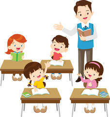 students and teacher in classroom children learning education concept