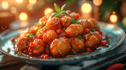 Sweet and Sour Chicken on Decorated Table