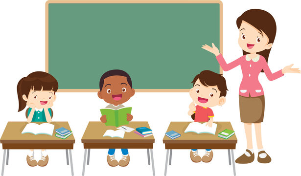 students and teacher in classroom children learning education concept