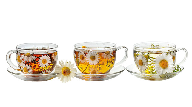 Tranquil Chamomile Tea Concept: Delicate Herbal Brew in a White Cup on Transparent Background, Symbolizing Relaxation and Wellness