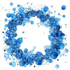 Fototapeta premium Blue watercolor brush stroke splash with luxury golden square or circle frame and glitter gold. wedding badges.