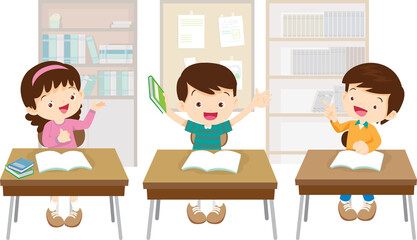 students and teacher in classroom children learning education concept