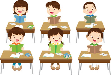 students and teacher in classroom children learning education concept