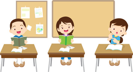 students and teacher in classroom children learning education concept