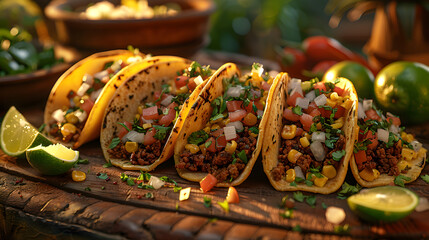 Tacos on Decorated Table - obrazy, fototapety, plakaty