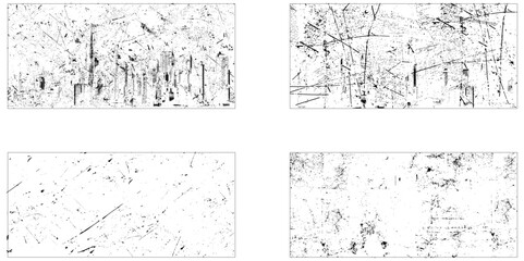 Abstract grunge distressed wall texture overlay background set. Collection of 4 grunge wall image. Vector illustration.