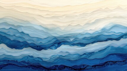 Dynamic blue and white waves in an abstract painting