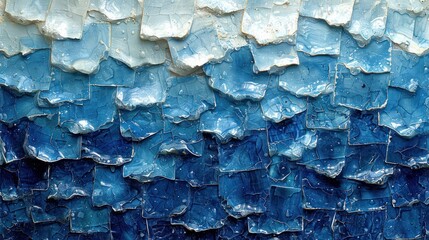 Detailed view of a blue and white abstract painting with intricate patterns and textures - obrazy, fototapety, plakaty