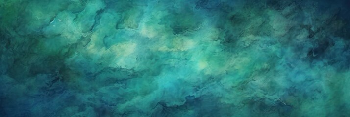 A painting featuring a sky in shades of green and blue