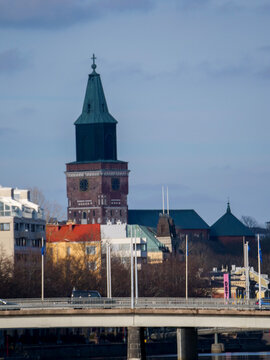 Martinsilta, Aurajoki and Turku Cathedral. Turku Finland
