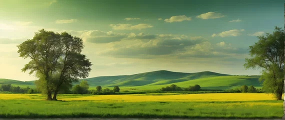 Deurstickers Photo real as Countryside Canvas The rural countryside painted in broad strokes of green and gold. in nature and landscapes theme ,for advertisement and banner ,Full depth of field, high quality ,incl © Gohgah