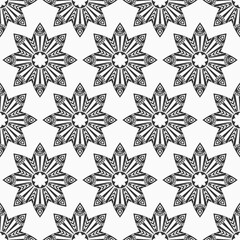 Seamless vector black and white pattern with mandala. Abstract oriental vector mandala background. Vintage decorative elements. Islam, Arabic, Indian, ottoman motifs. For textile, fabric and paper. - 778386607