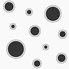Abstract seamless pattern with black circles. Randomly arranged circles pattern. Modern stylish geometric texture. For fashion textile, cloth. Vector monochrome background. - 778386661